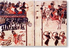 Illustrated page depicting the battle of Avarayr, the first war between two nations (Armenia and Persia) to preserve Christianity